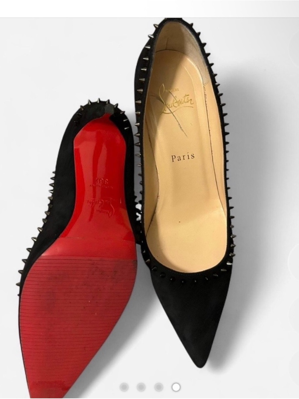 Christian Louboutin Black Suede Pointed Spike Flats with Red Soles
